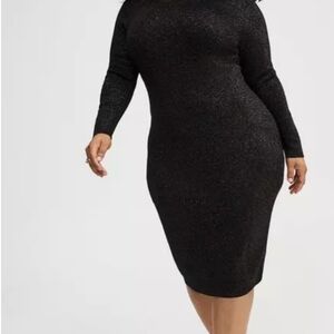 Torrid Black Glitter Long Sleeve Midi Dress Party 1X 14-16 Stretch Bodycon